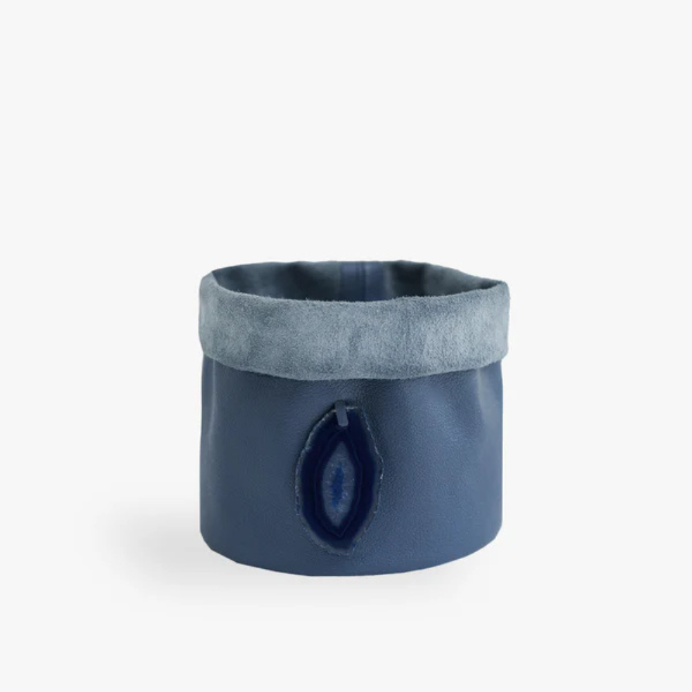 Cachepot de Couro Krystallos Azul P