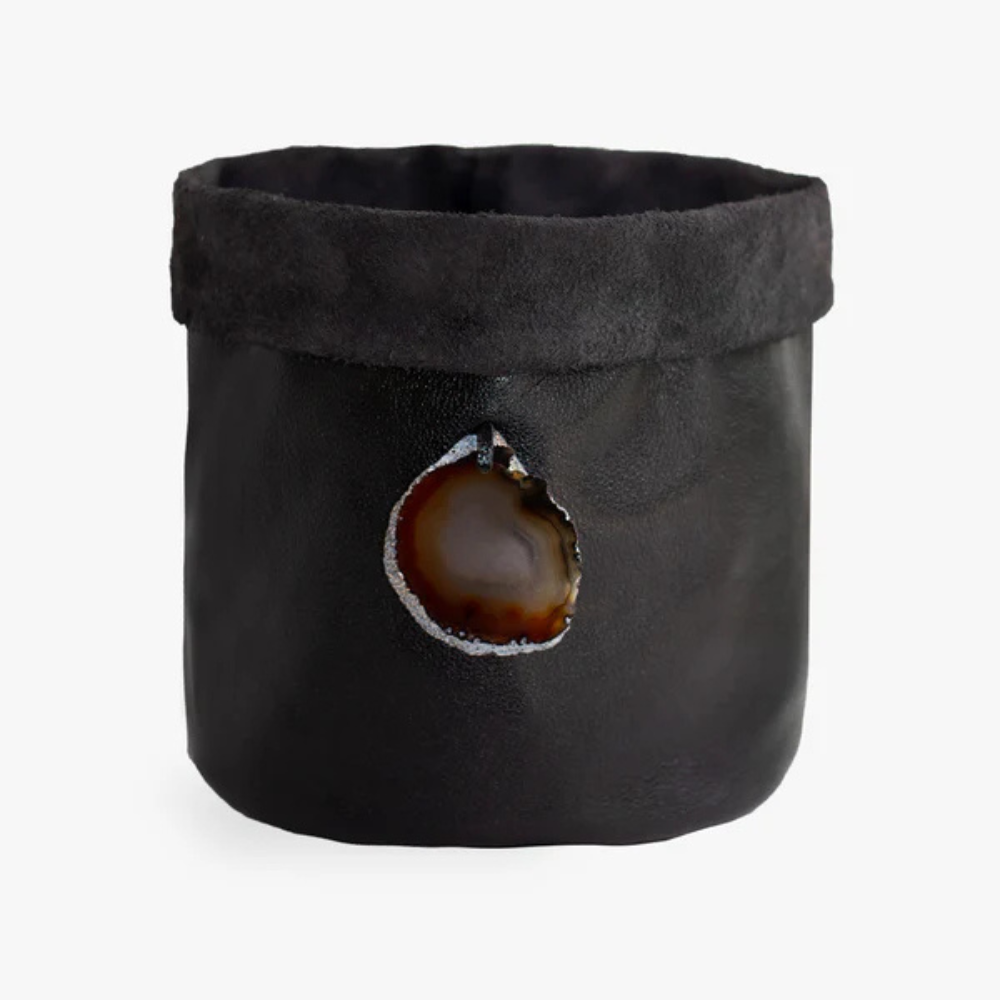 Cachepot de Couro Krystallos Preto G