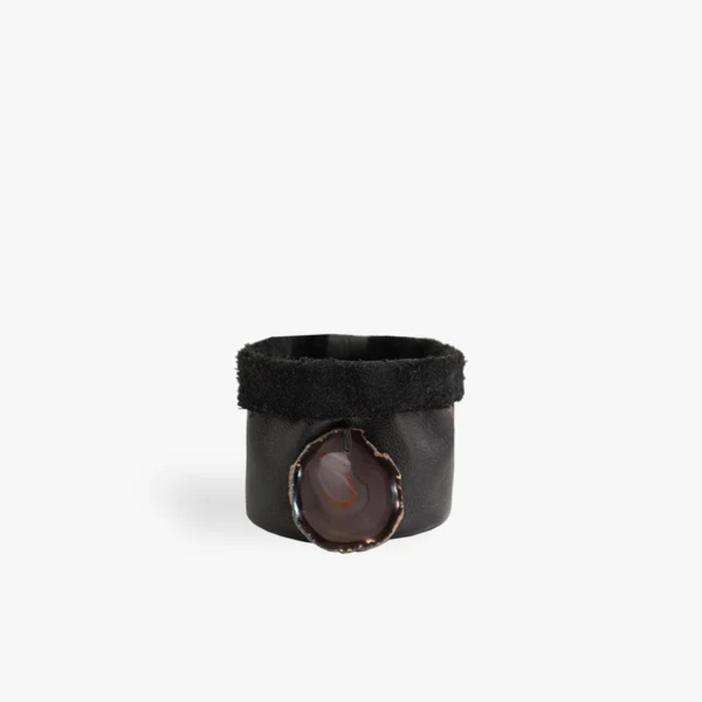 Cachepot de Couro Krystallos Preto PP