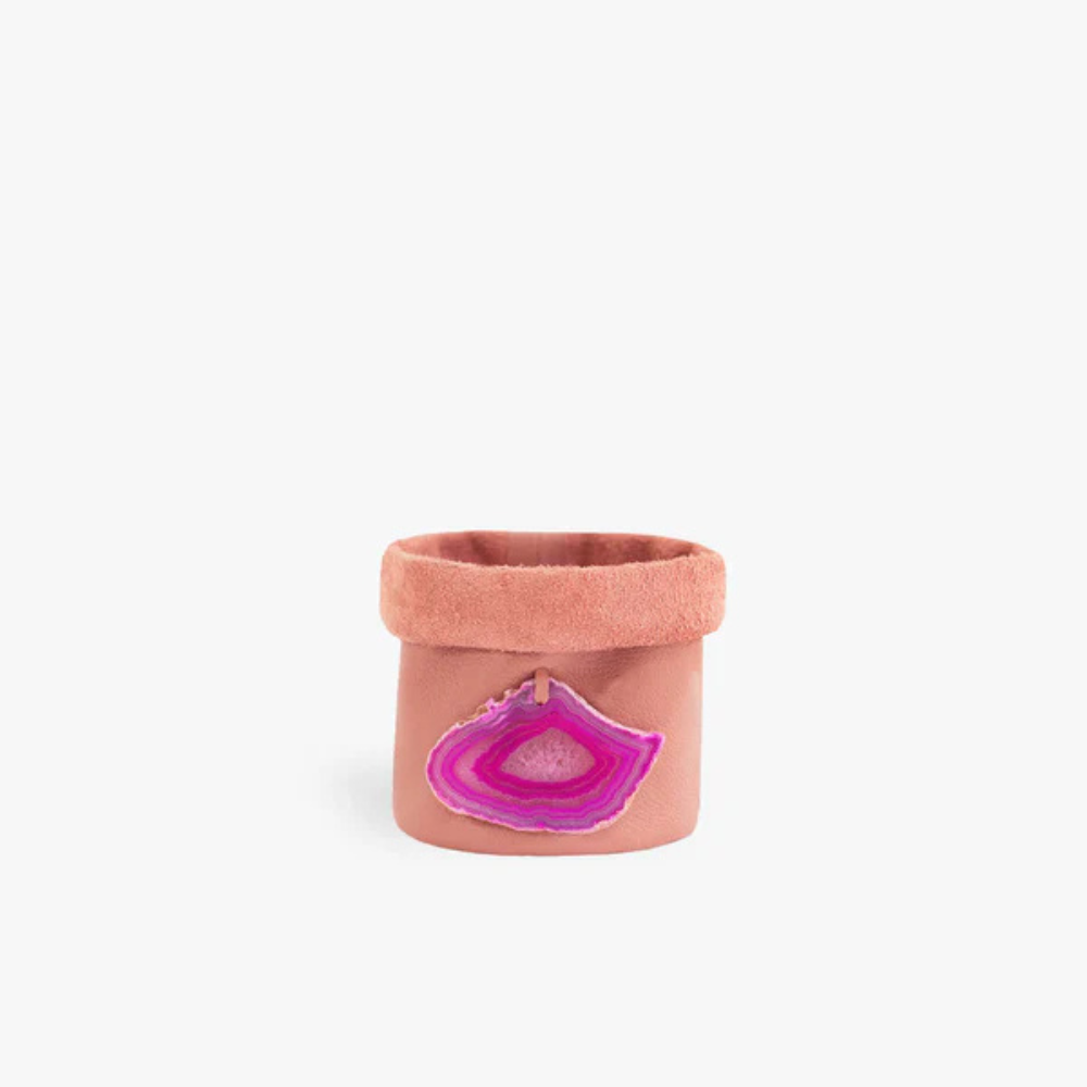 Cachepot de Couro Krystallos Rosa PP