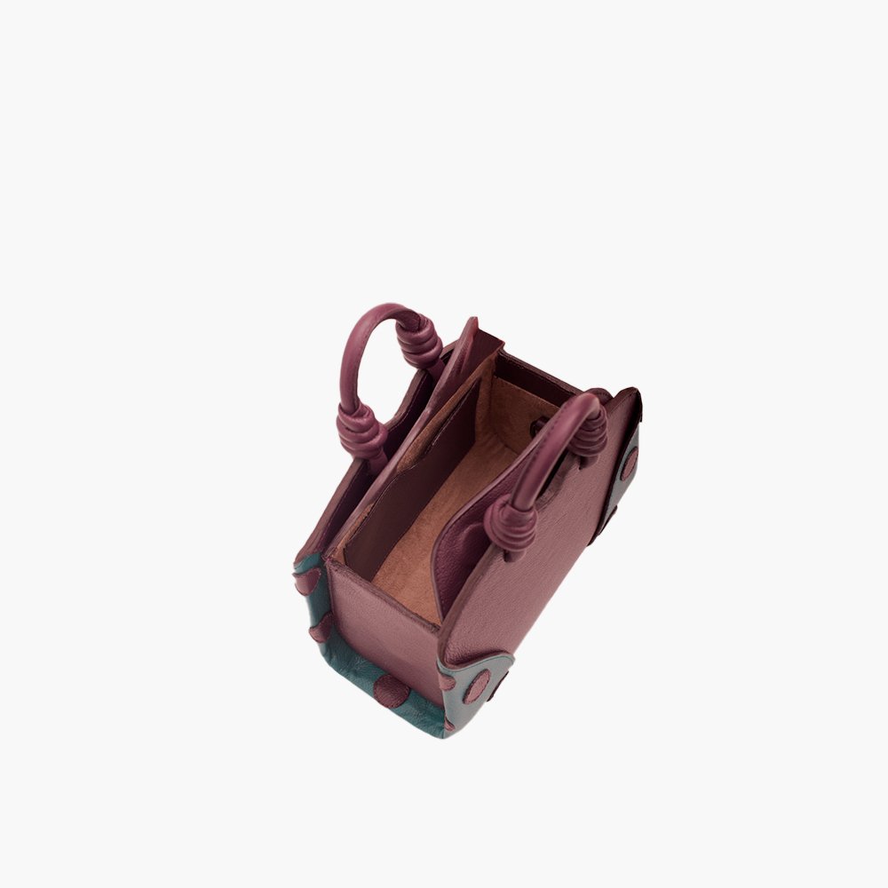 Bolsa Baby Baú Carmen Roxo Berinjela com Verde Alga Marinha