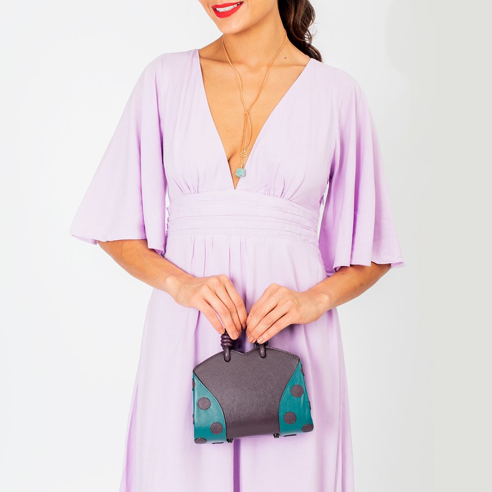 Bolsa Baby Baú Carmen Roxo Berinjela com Verde Alga Marinha