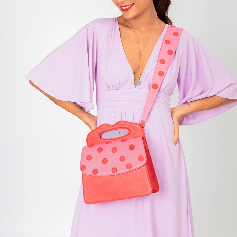 Bolsa Handbag Bulería Vermelho Pop Red com Rosa Pink Gum