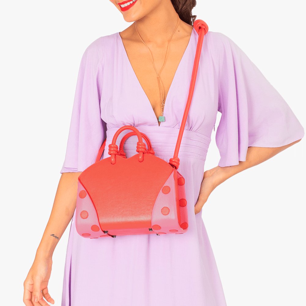 Bolsa Mini Baú Carmen Vermelho Pop Red com Rosa Pink Gum