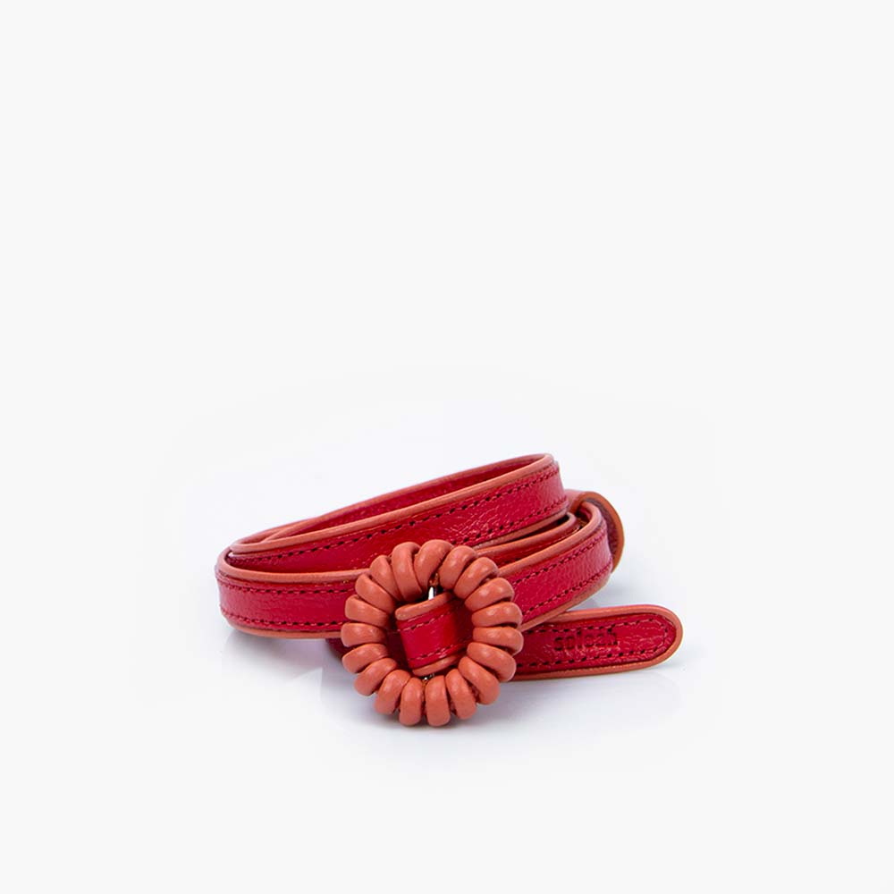 Cinto Fino Feminino de Couro Espanha Vermelho