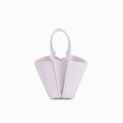 Bolsa de couro feminina Off White estilo Bucket, marca Soleah, posição da bolsa de frente com alça de mão