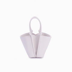 Bolsa de couro feminina Off White estilo Bucket, marca Soleah, posição da bolsa de frente com alça de mão
