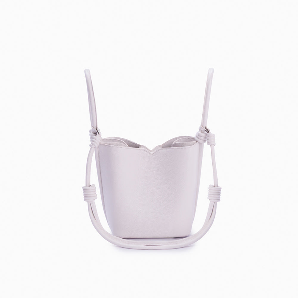 Bolsa de couro feminina Off White estilo Bucket, marca Soleah, posição da bolsa lateral com alça de mão e Crossbody