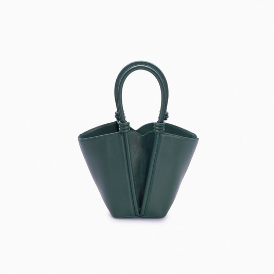 Bolsa de couro feminina Verde estilo Bucket, marca Soleah, posição da bolsa de frente com alça de mão