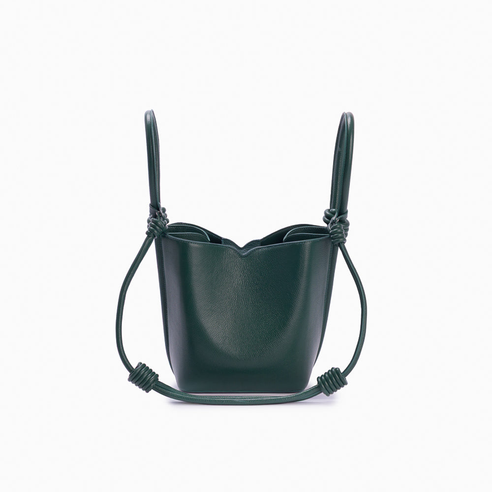 Bolsa de couro feminina Verde estilo Bucket, marca Soleah, posição da bolsa lateral com alça de mão e Crossbody