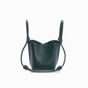 Bolsa de couro feminina Verde estilo Bucket, marca Soleah, posição da bolsa lateral com alça de mão e Crossbody