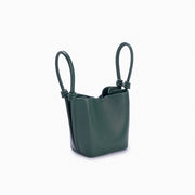 Bolsa de couro feminina Verde estilo Bucket, marca Soleah, parte traseira e alça curta de mão