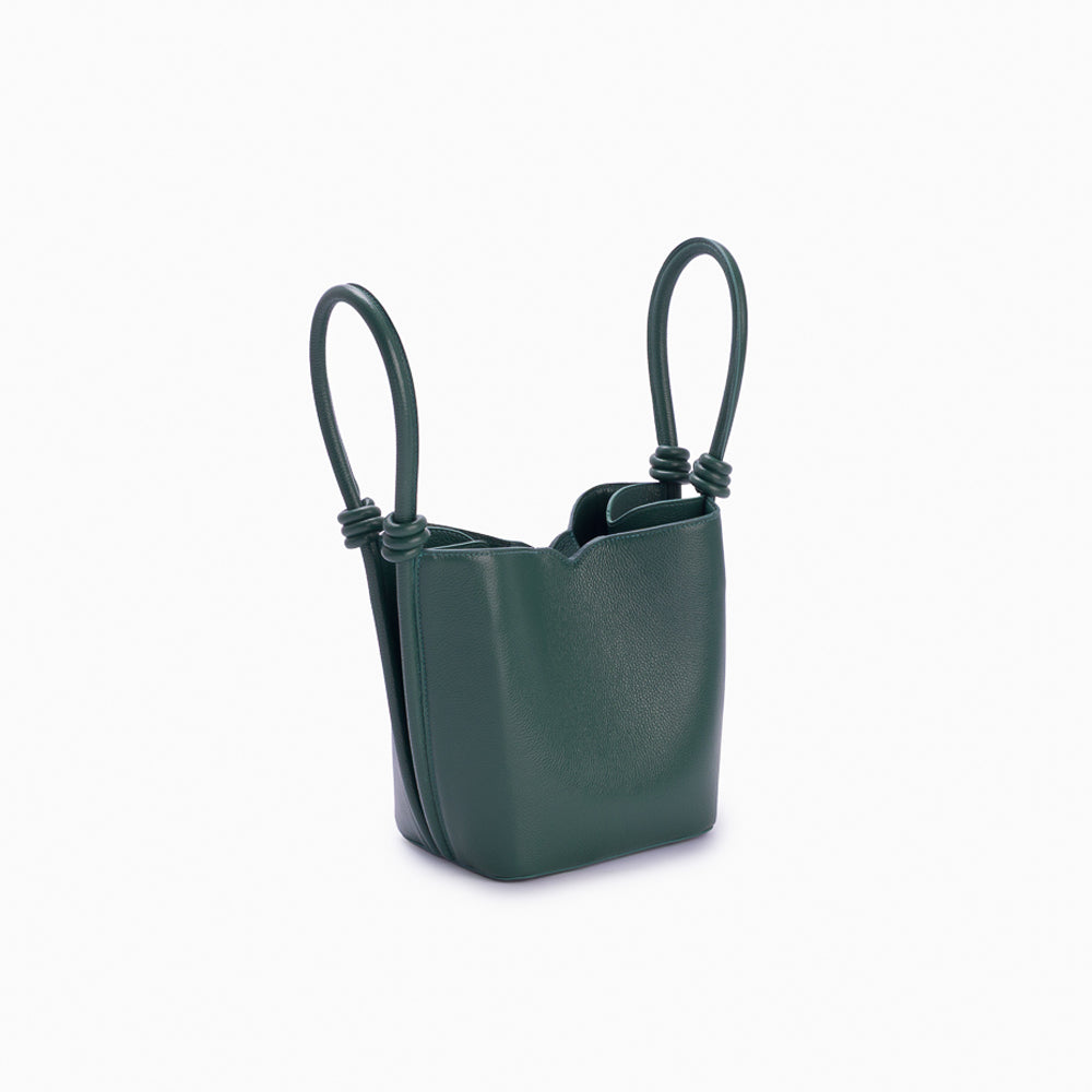 Bolsa de couro feminina Verde estilo Bucket, marca Soleah, parte traseira e alça curta de mão
