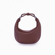 Bolsa de couro feminina Marrom estilo Hobo, marca Soleah, posição da bolsa de frente com alça de mão
