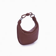 Bolsa de couro feminina Marrom estilo Hobo, marca Soleah, posição da bolsa lateral com alça de mão