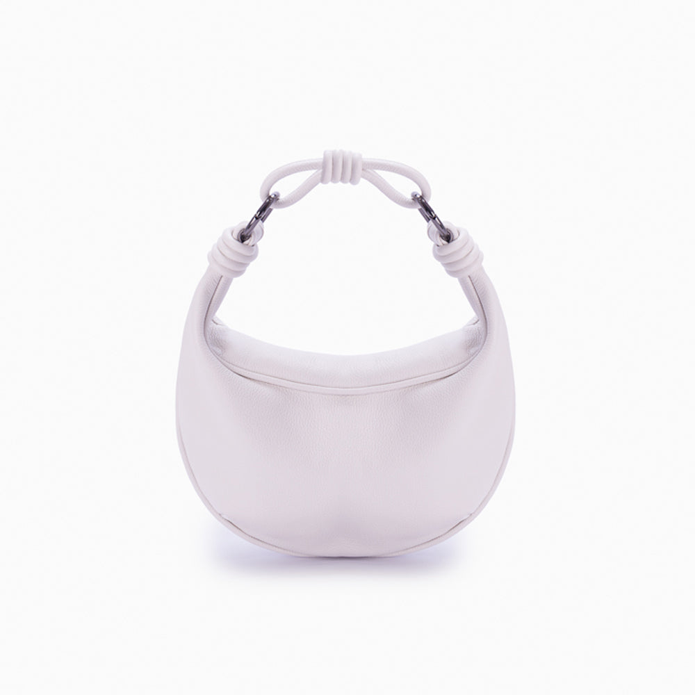 Bolsa de couro feminina Off White estilo Hobo, marca Soleah, posição da bolsa de frente com alça de mão