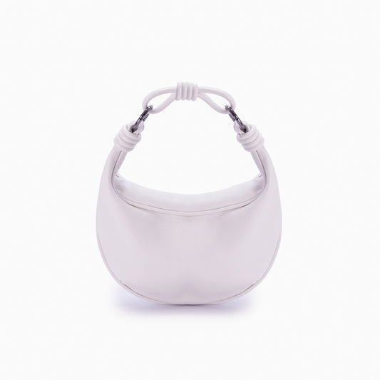 Bolsa de couro feminina Off White estilo Hobo, marca Soleah, posição da bolsa de frente com alça de mão