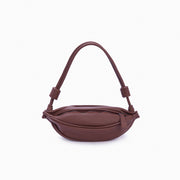 Bolsa de couro feminina Marrom estilo pochete, marca Soleah, posição da bolsa de frente com alça ajustável