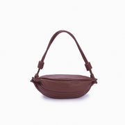 Bolsa de couro feminina Marrom estilo pochete, marca Soleah, posição da bolsa de costas com alça ajustável