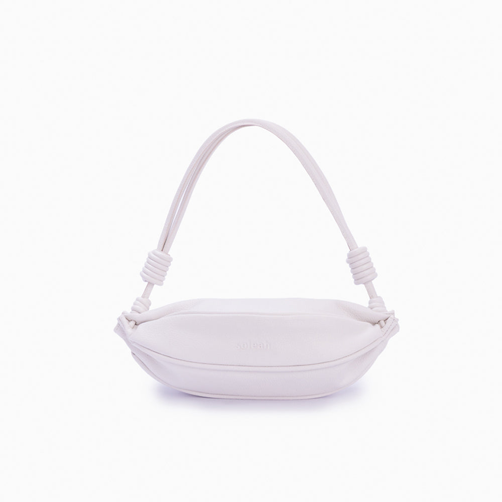 Bolsa de couro feminina Off White estilo pochete, marca Soleah, posição da bolsa de costas com alça ajustável