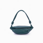 Bolsa de couro feminina Verde estilo pochete, marca Soleah, posição da bolsa de frente com alça ajustável