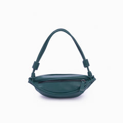 Bolsa de couro feminina Verde estilo pochete, marca Soleah, posição da bolsa de frente com alça ajustável