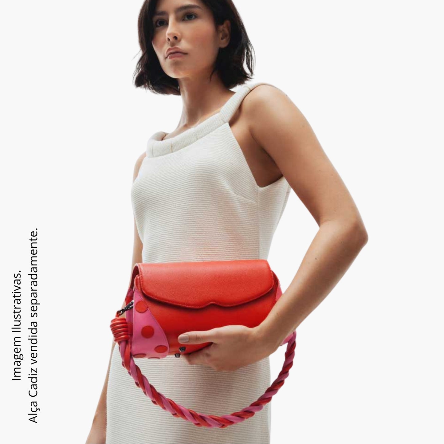 Bolsa Baguette Amaya Vermelho Pop Red com Rosa Pink Gum