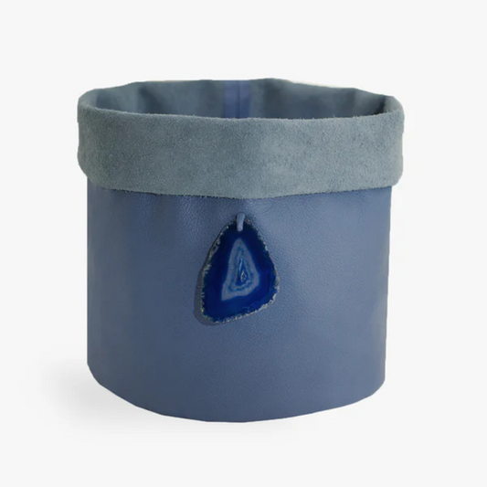 Cachepot de Couro Krystallos Azul G