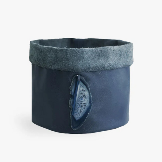 Cachepot de Couro Krystallos Azul M