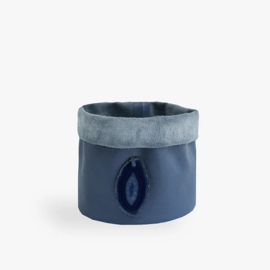 Cachepot de Couro Krystallos Azul P