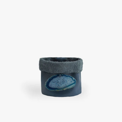 Cachepot de Couro Krystallos Azul PP