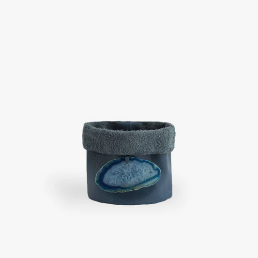 Cachepot de Couro Krystallos Azul PP
