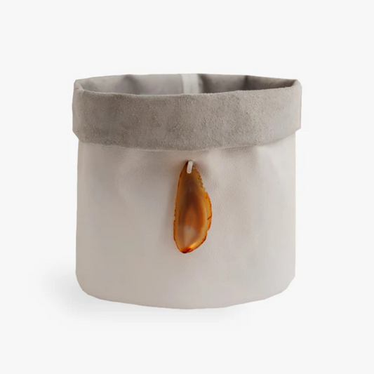 Cachepot de Couro Krystallos Off White G