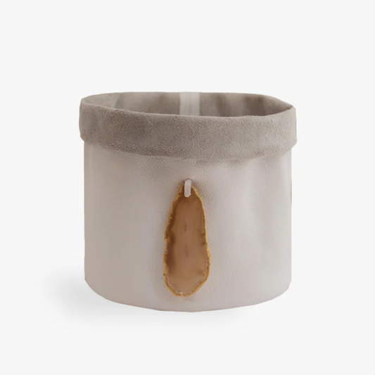 Cachepot de Couro Krystallos Off White M