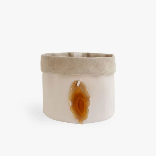 Cachepot de Couro Krystallos Off White P