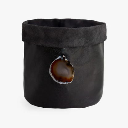 Cachepot de Couro Krystallos Preto G
