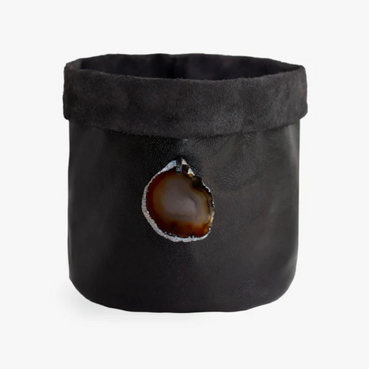 Cachepot de Couro Krystallos Preto G