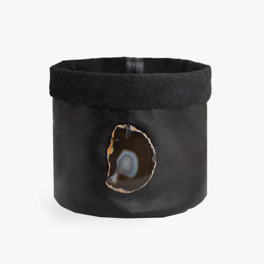 Cachepot de Couro Krystallos Preto M