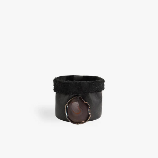 Cachepot de Couro Krystallos Preto PP