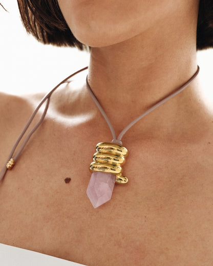 Colar Aurum Soleah + Maria Dolores Quartzo Rosa