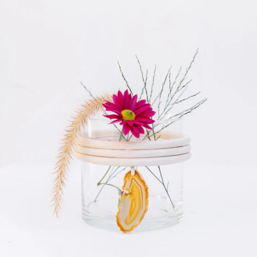 Vaso Baixo de Vidro Krystallos Off White