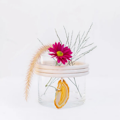 Vaso Baixo de Vidro Krystallos Off White
