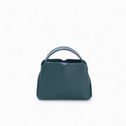 Handbag Loop Soleah em couro verde: bolsa de mão em couro de formato compacto, com alça superior curta e acabamento de linhas orgânicas; vista frontal, destacando a silhueta, o acabamento do couro e os principais elementos externos.