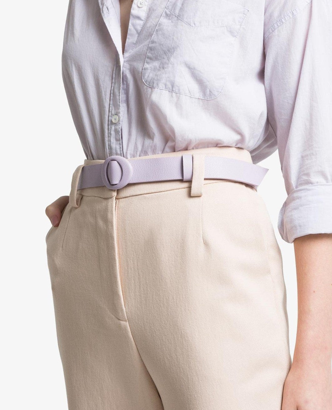 Cinto Fino Feminino de Couro Krystallos Lilás