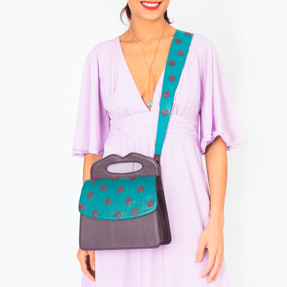 Alça Polka Roxo Berinjela com Verde Alga Marinha