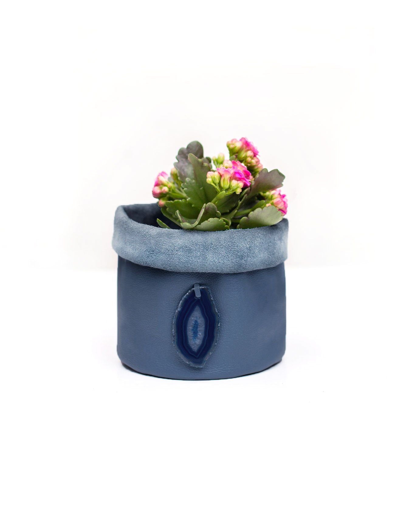 CACHEPOT DE COURO KRYSTALLOS AZUL