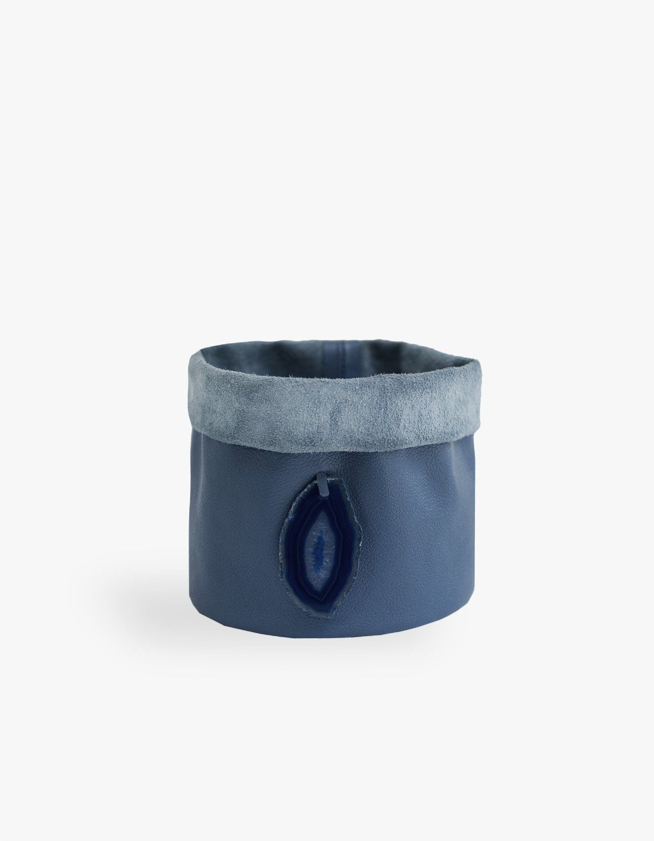 CACHEPOT DE COURO KRYSTALLOS AZUL