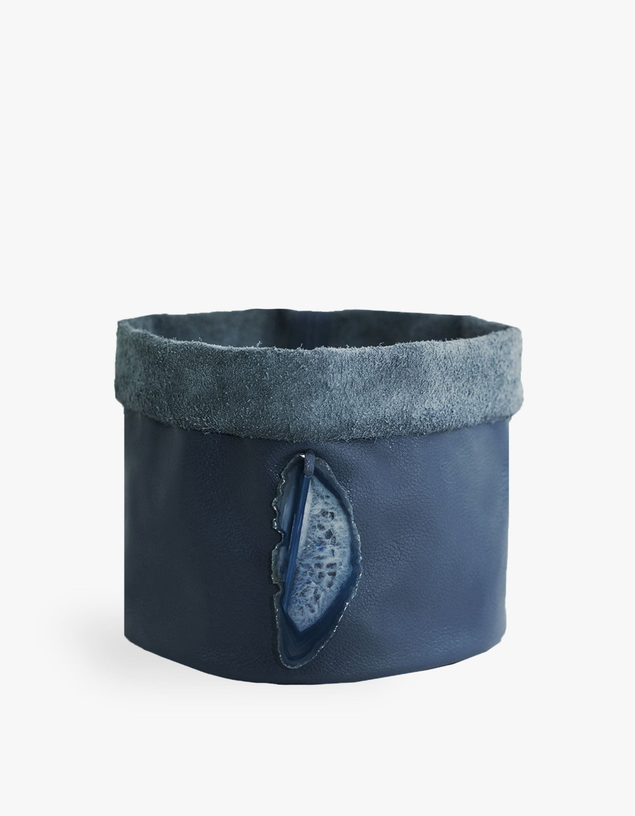 Cachepot de Couro Krystallos Azul M