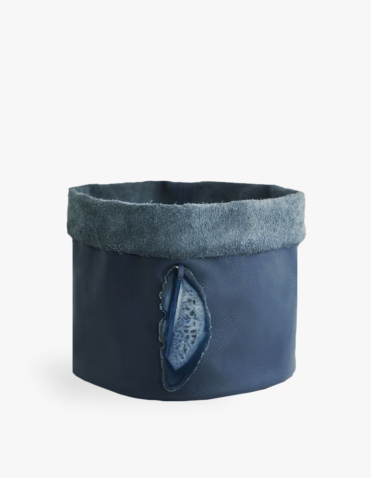 CACHEPOT DE COURO KRYSTALLOS AZUL