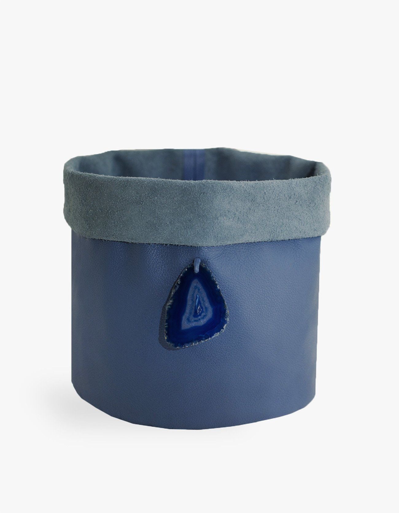 CACHEPOT DE COURO KRYSTALLOS AZUL
